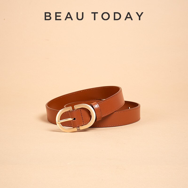 BEAUTODAY-Cinturón de cuero para mujer con hebilla ovalada de Metal, Retro, sencillo, sólido, para Vaqueros, para jeans, hecho a mano, 91012
