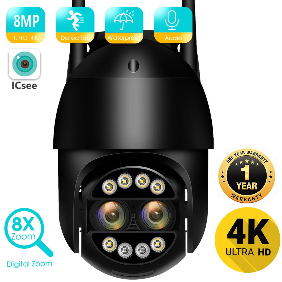 BESDER-cámara IP PTZ 4K de 8MP, dispositivo de vigilancia con Zoom 8x, doble lente, detección humana, CCTV, 4MP, hogar inteligente, Wifi, para exteriores, aplicación ICSEE