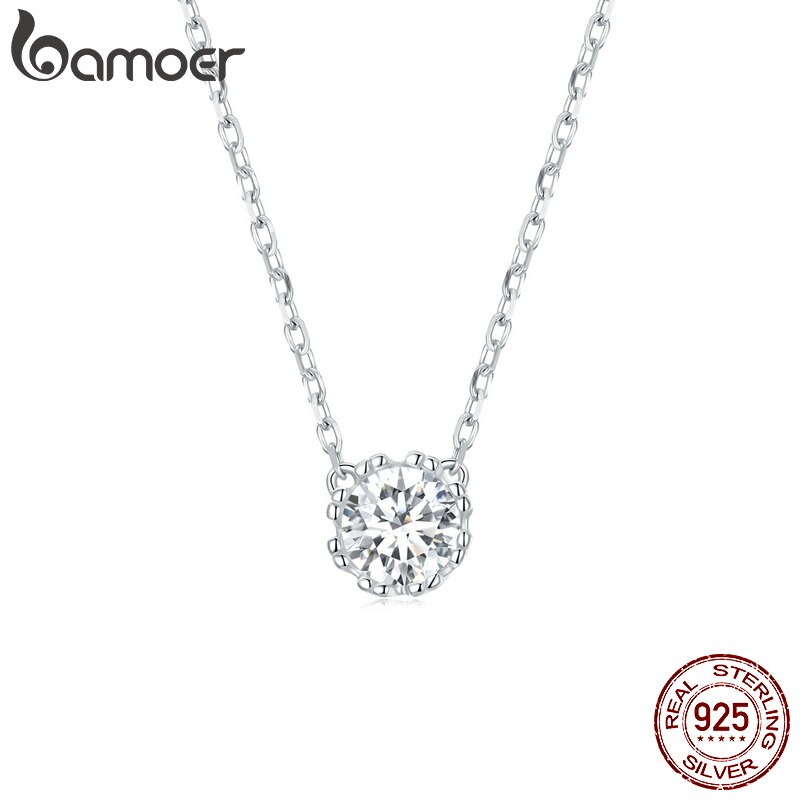 Bamoer-gargantilla brillante de plata de ley 100% 925, collar con colgante de circón brillante, corte geométrico, joyería de boda de 17,7 pulgadas, zirnonia, circonita