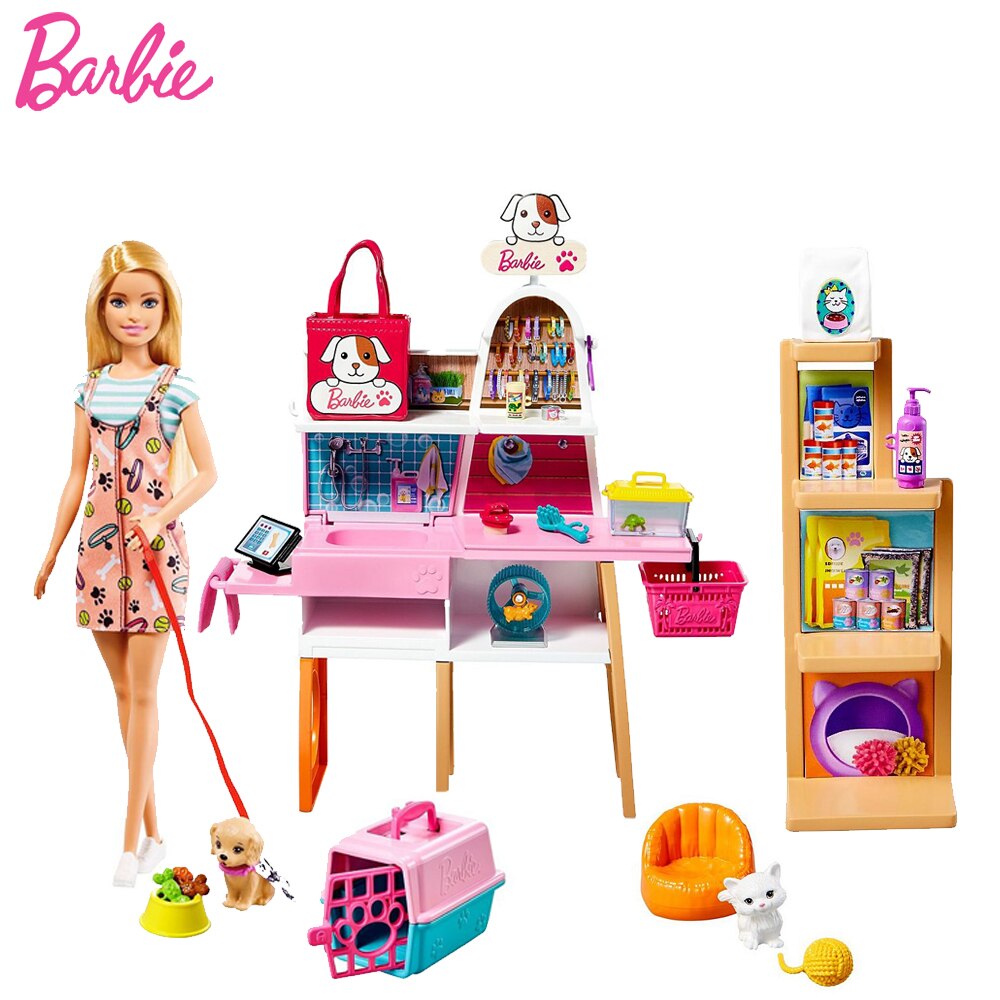 Barbie-juego completo de juguetes para niñas, accesorios de Casa de ensueño, tienda de mascotas, Boutique, experiencia profesional, Original