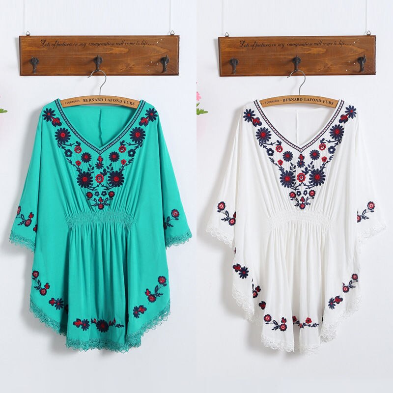 Blusa con bordado étnico para mujer, blusa artesanal, blusa bordada,camisa holgada informal, estilo bohemio, verano, 2021