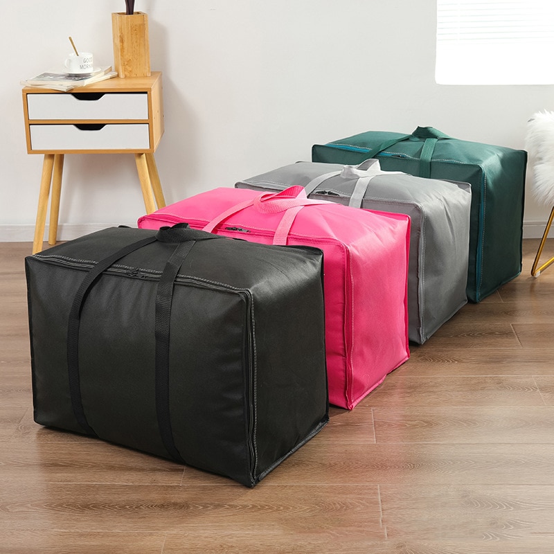 Bolsa de almacenamiento plegable para ropa de cama del hogar, organizador de edredón de Color sólido, tejido grueso bolso de mano, armario, 3 tamaños