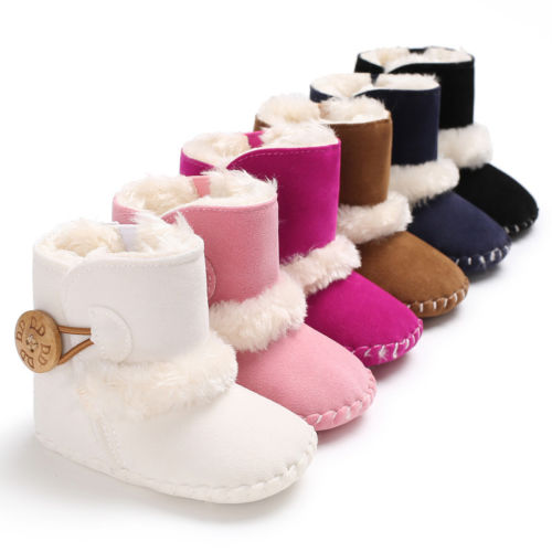 Botas de nieve de cuero para bebé, zapatos de suela de goma suave con borla de rizo para recién nacido, invierno, 0-18M