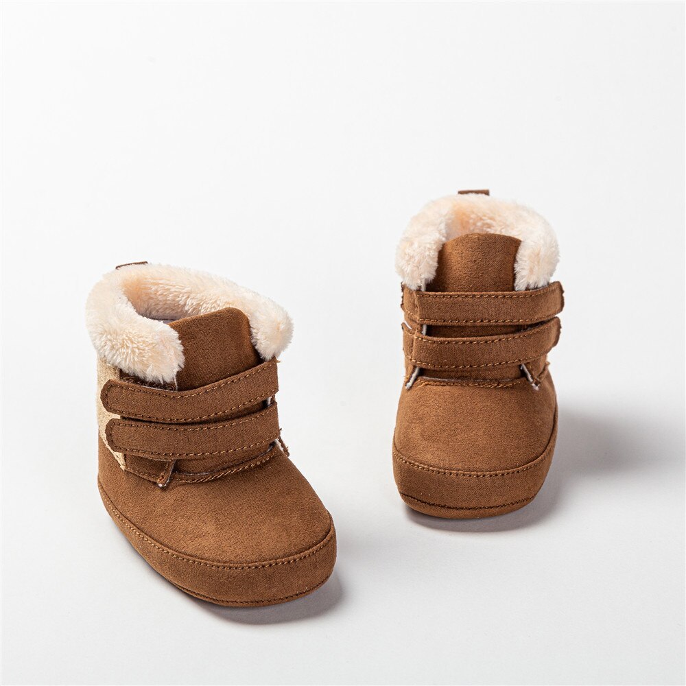 Botas de nieve de piel para bebés y niños, botines con forro de felpa, suela gruesa y suave, suela antideslizante, zapatos para primeros pasos, Invierno
