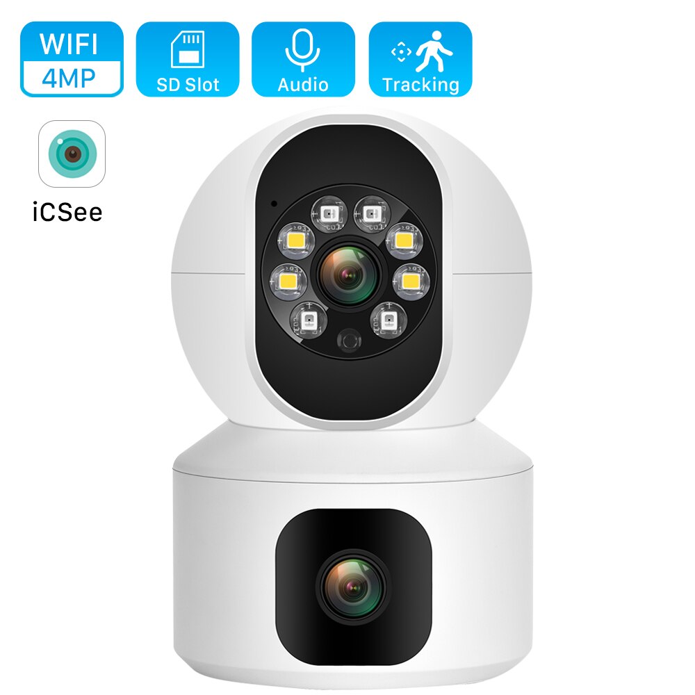 Cámara WiFi de doble lente de 4MP, Monitor de bebé de doble pantalla, seguimiento automático, detección humana por Ia, videovigilancia CCTV para interior y hogar secuiryt