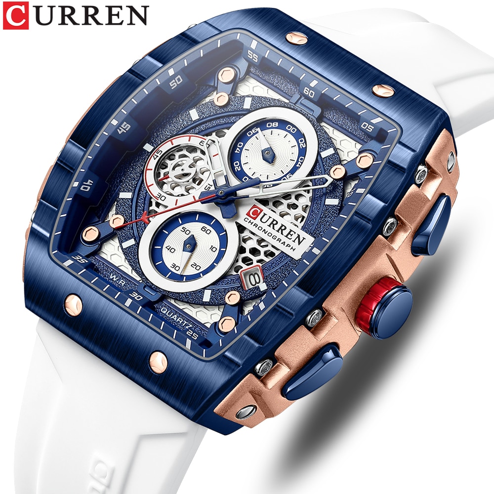 CURREN-Reloj de pulsera de cuarzo cuadrado para hombre, cronógrafo luminoso, resistente al agua, con fecha