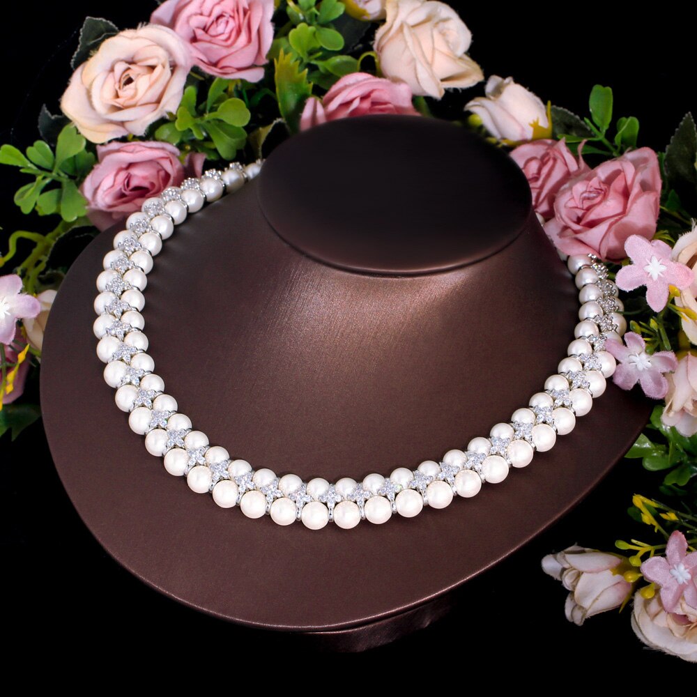 CWWZircons-collar de circonita cúbica hecho a mano para mujer, cadena de eslabones múltiples, joyería de compromiso para fiesta de boda, CP113, zirconia y perlas de imitación