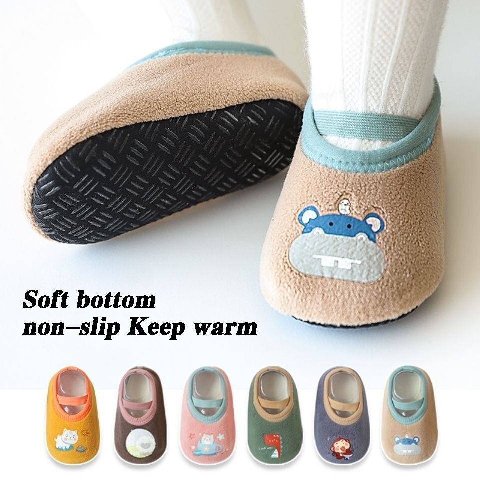 Calcetines antideslizantes para bebé, zapatillas para recién nacido, zapatos de suelo de cuna cálidos con suela de goma para niños de 0 a 24 meses