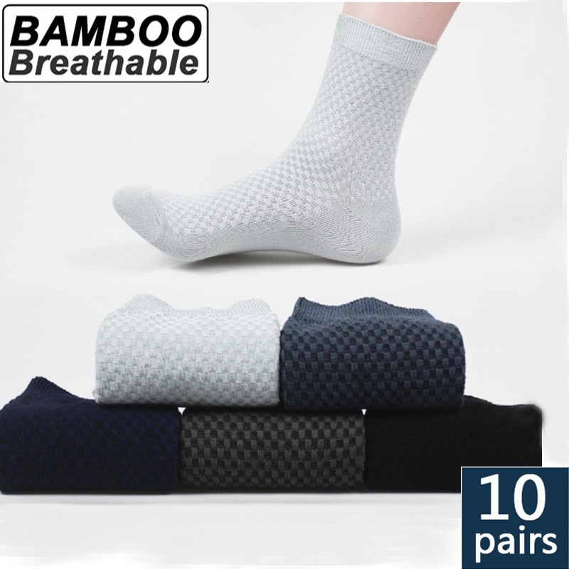 Calcetines de bambú transpirables para hombre, calcetín de negocios, duradero y elástico, largo, Casual, absorbe el sudor, talla grande 38-45, 10 pares
