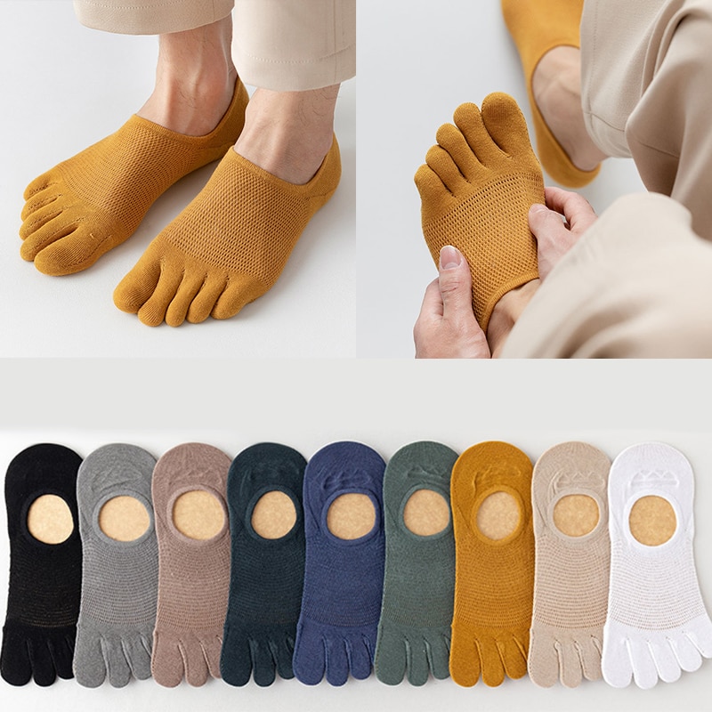 Calcetines tobilleros de algodón para hombre, medias transpirables e invisibles con punta abierta, transpirables, elásticos, 3 pares