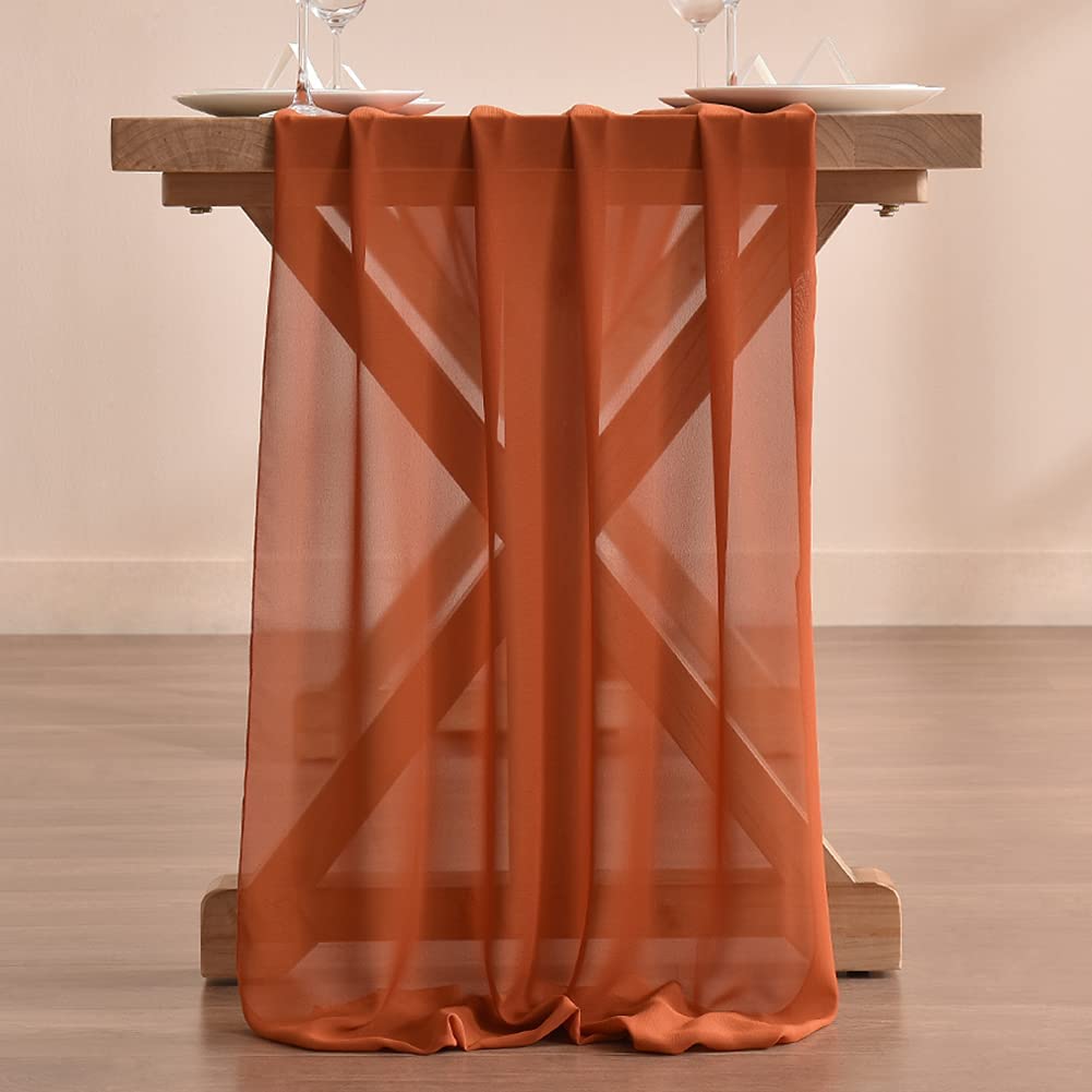 Camino de mesa de gasa de seda oxidada, decoración romántica fluida de terracota para boda, transparente, para fiesta de bebé, 70x500cm