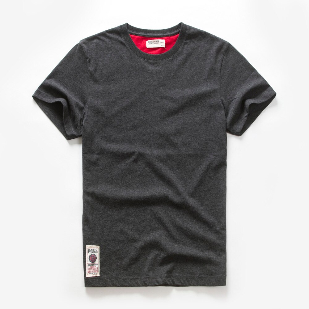 Camiseta de algodón de Color sólido para hombre, camisa básica informal con cuello redondo, Tops clásicos de alta calidad