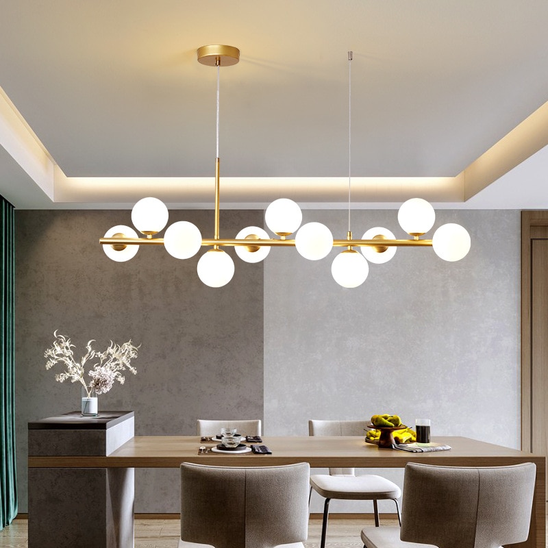 Candelabros largos modernos para comedor, lámpara colgante de bola de cristal sobre la mesa, cocina y oficina, luminarias de decoración del hogar