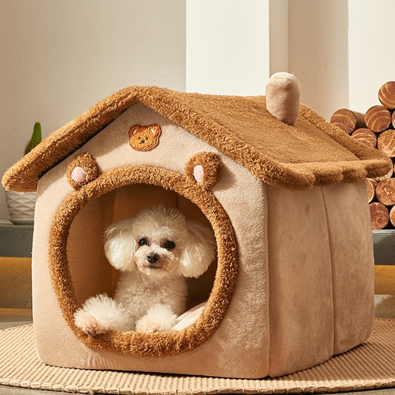 Casa plegable para perros y gatos, cama cálida de invierno, cesta de productos para mascotas, cueva para cachorros, sofá