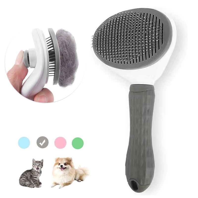 Cepillo para quitar el pelo de mascotas, peine de aseo antideslizante de acero inoxidable, accesorios para gatos