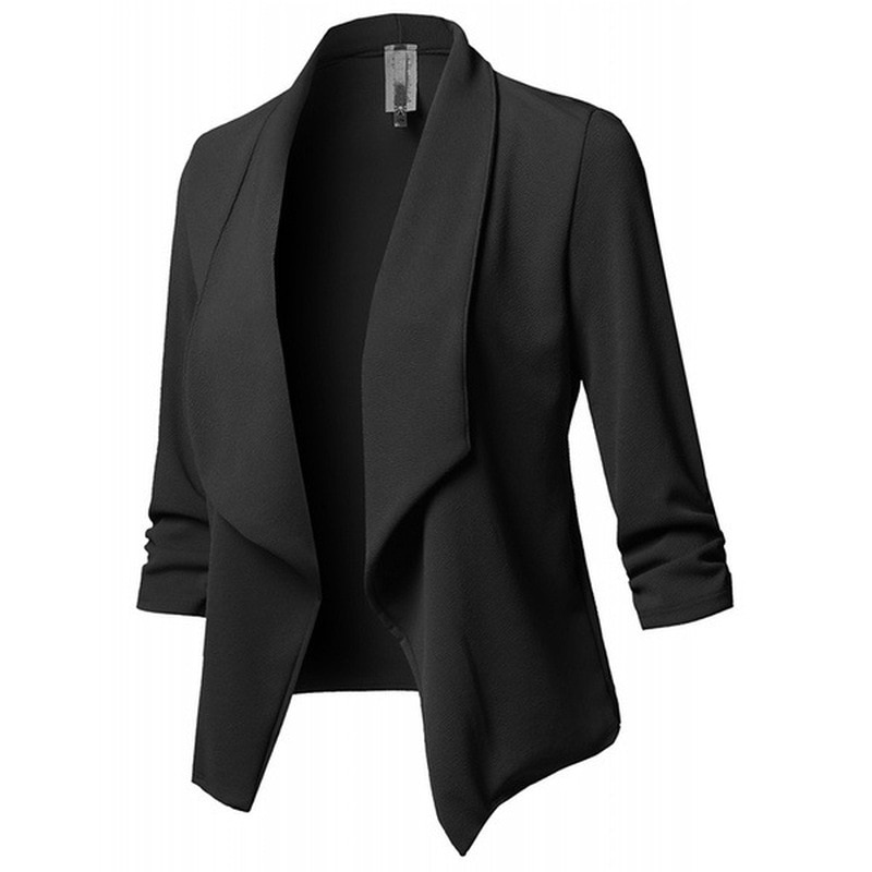 Chaqueta fina negra para mujer, abrigo de manga larga, chaqueta fruncida asimétrica, traje de negocios informal, 2023