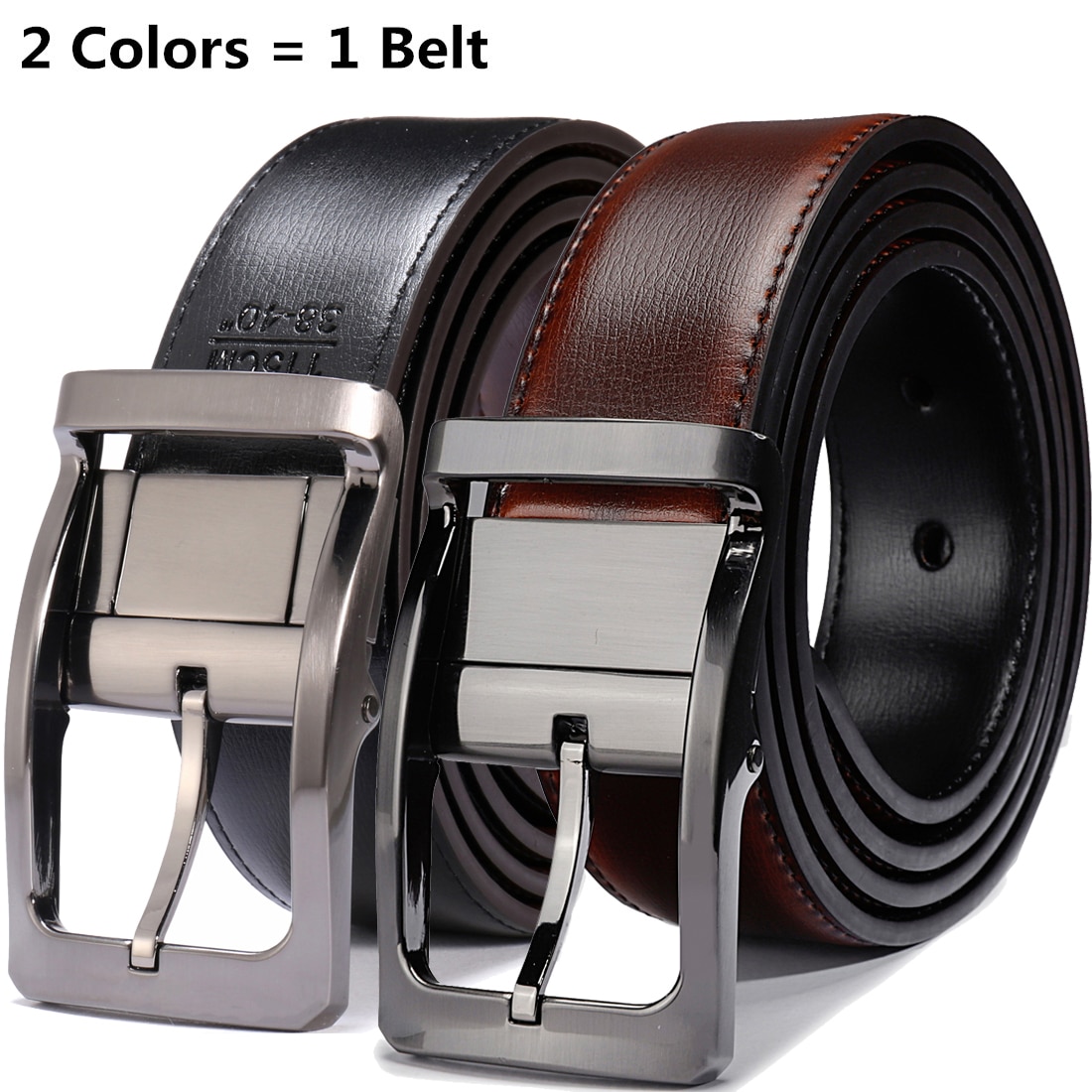 Cinturón Reversible de cuero genuino para hombre, hebilla giratoria, dos en uno, grande y alto, cinturón de doble vista