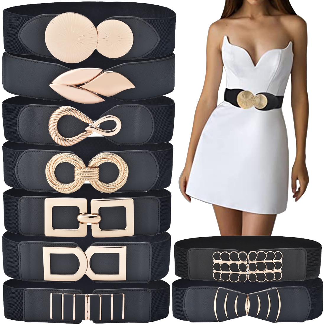 Cinturón ancho elástica para mujer, cinturones tipo cincha clásica elástica para vestidos, cinturón Fashion