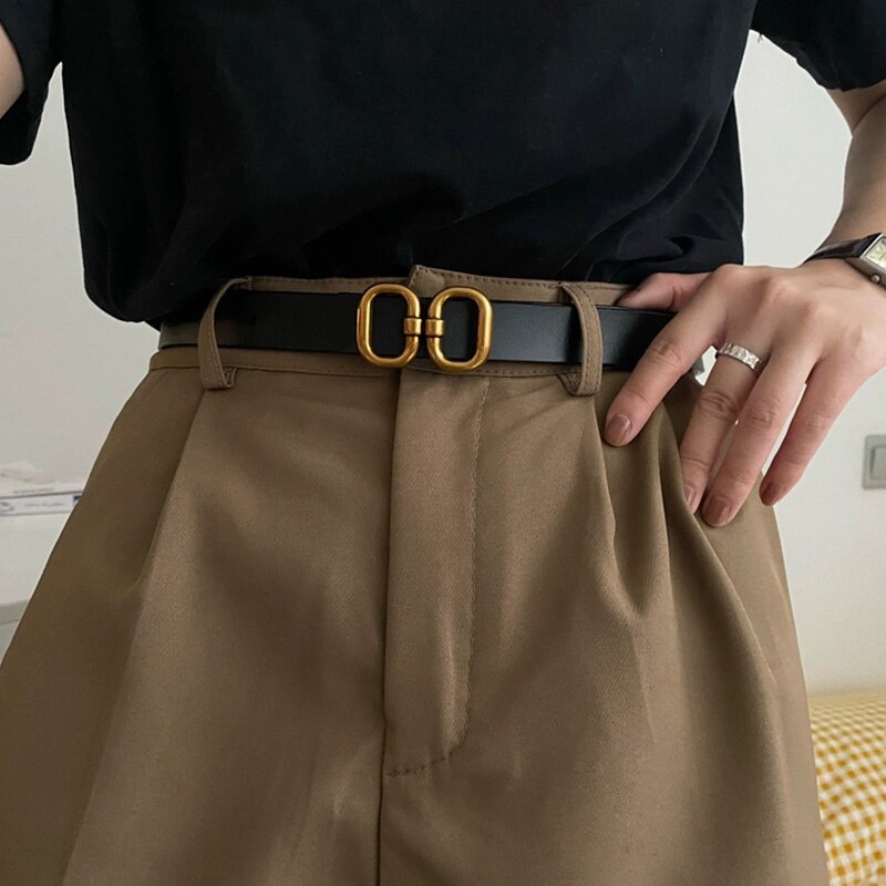 Cinturón de cuero de Pu para mujer, correa de cintura con hebilla de Metal de diseñador, para vestido de Jeans, cinturón decorativo que combina con todo