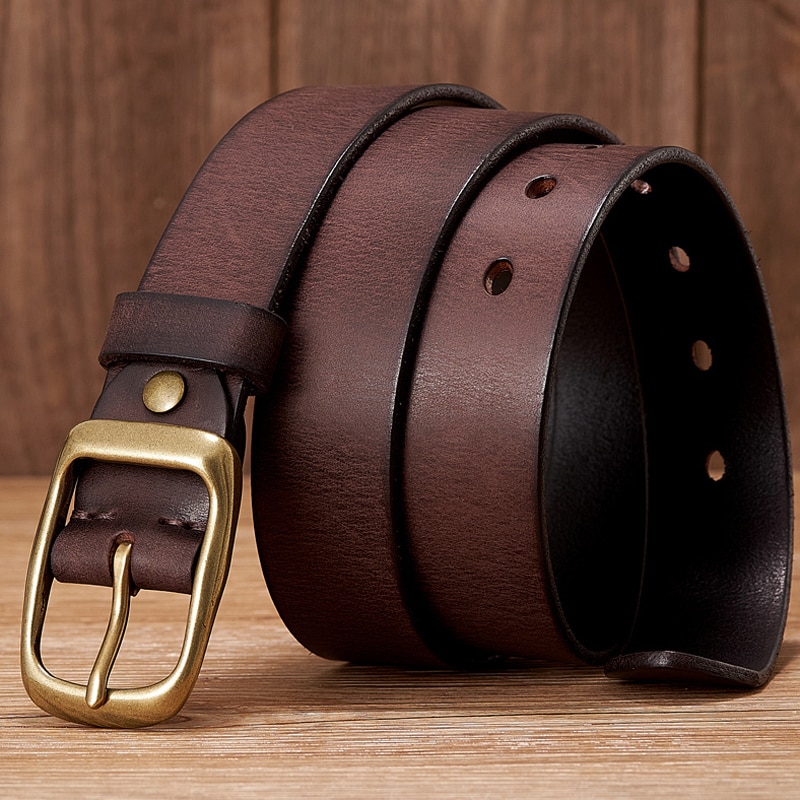 Cinturón de piel de vaca  para hombre, correa de diseñador de lujo con hebilla de cobre, 3,3 CM