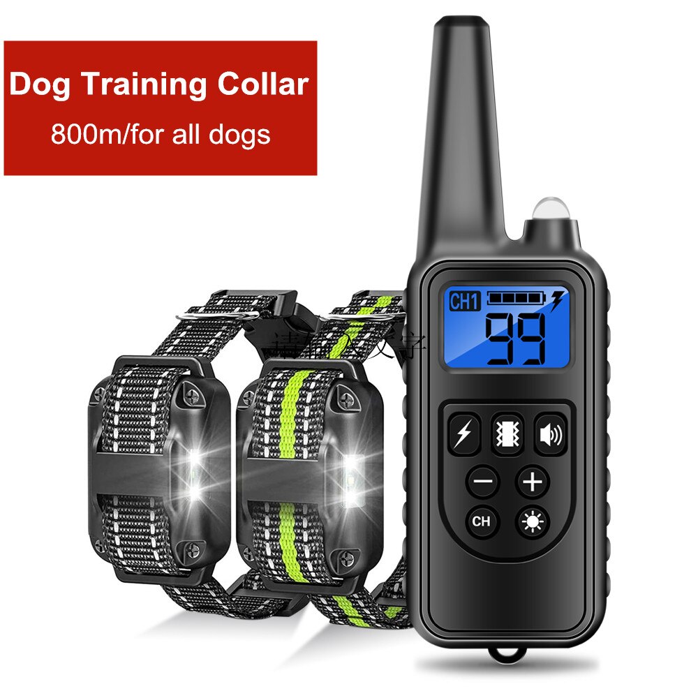 Collar eléctrico de entrenamiento para perros, dispositivo resistente al agua, recargable, con Control remoto, pantalla LCD, todos los tamaños, sonido de vibración y choque, 800m