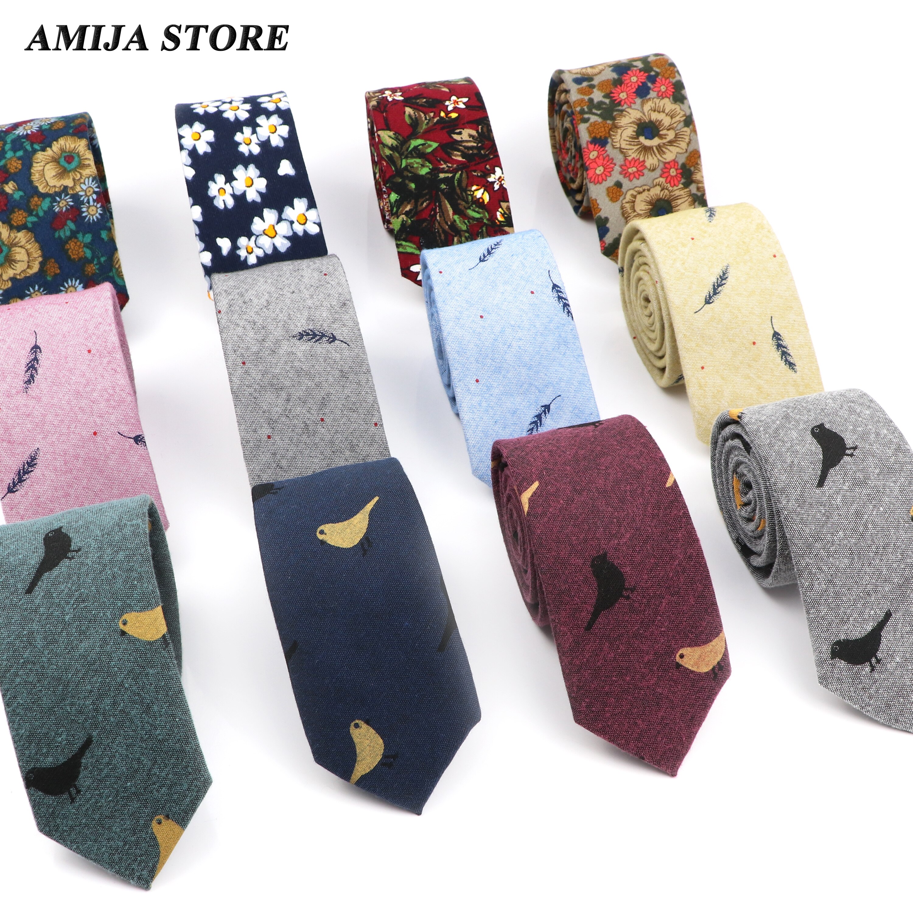 Corbata de algodón de dibujos animados para hombres, corbata de pájaro de plumas para negocios de boda, corbatas casuales para hombres, corbata de flores, uso diario
