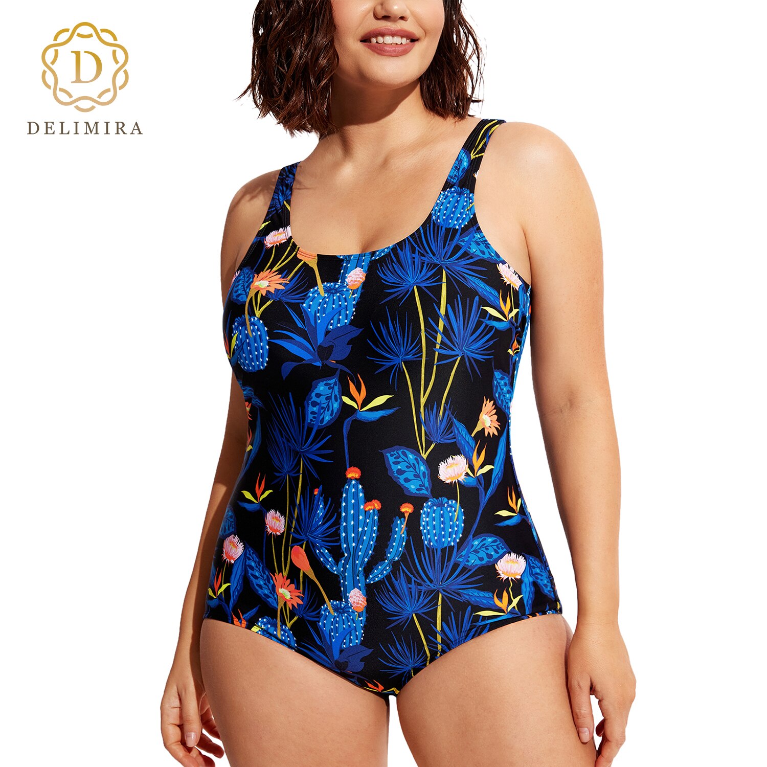 DELIMIRA-bañador de talla grande para mujer, traje de baño de una pieza, sin espalda, básico, modesto