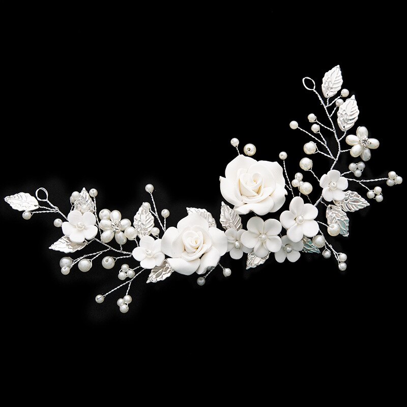 Diademas de flores blancas con perlas, diademas de diamantes de imitación, tocado de novia para mujeres, accesorios de joyería para el cabello