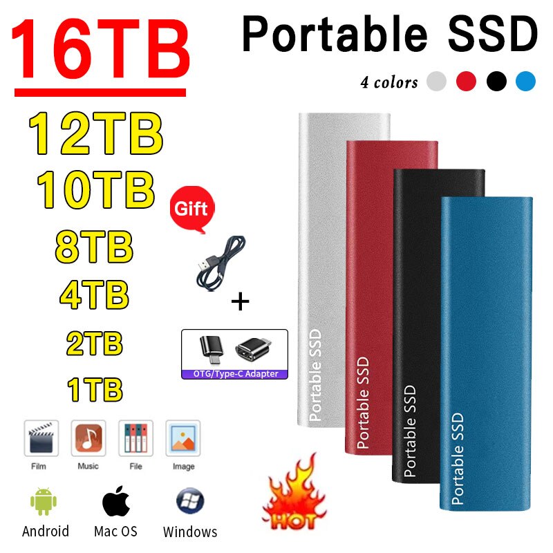 Disco duro externo Original SSD tipo C, 1TB, USB 3,0, alta velocidad, 2TB, SSD, almacenamiento grande, portátil, mac, teléfonos