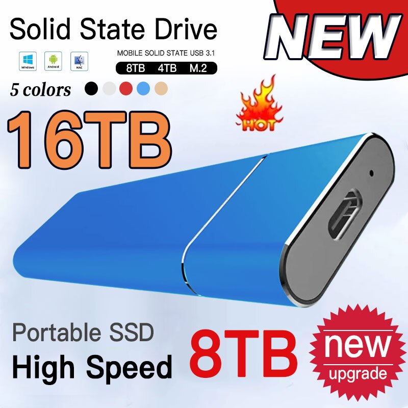 Disco duro externo SSD portátil de 2TB y 1TB, dispositivo móvil de alta velocidad de 500GB, interfaz tipo C, disco de estado sólido para escritorio/portátil/mac