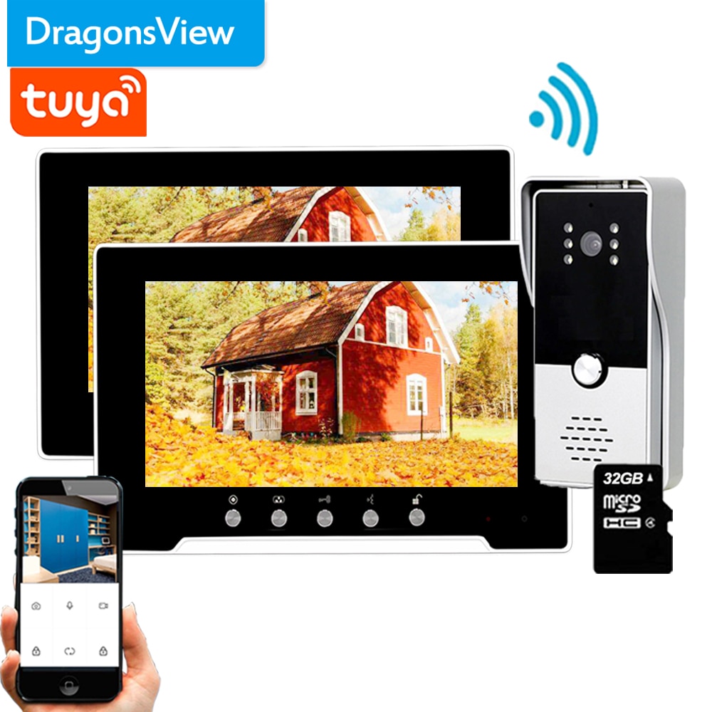 Dragonsview-videoportero inalámbrico con pantalla táctil, sistema de timbre, 1080P, grabación, detección de movimiento, a prueba de lluvia, nocturna, Wifi