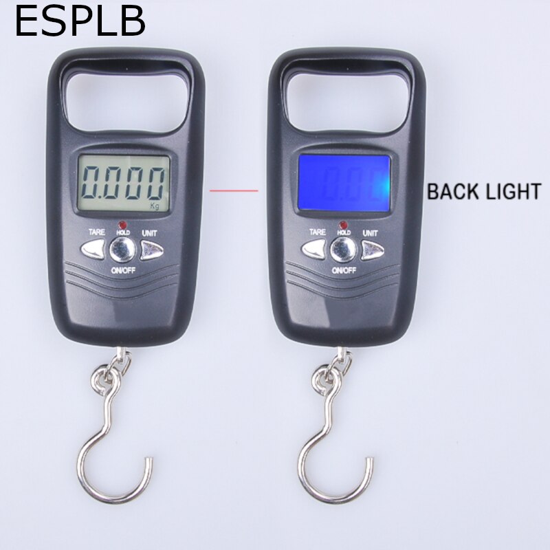 ESPLB-báscula Digital de 50kg para equipaje, anzuelo de pesca, LCD colgante, báscula electrónica de viaje, Color negro/dorado