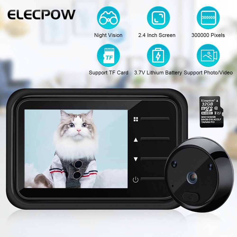 Elecpow-mirilla inteligente para el hogar, timbre con cámara de 2,4 pulgadas, LCD, 120 °, HD, visión nocturna infrarroja, Visor de puerta, almacenamiento de fotos, 3 tonos de llamada, nuevo