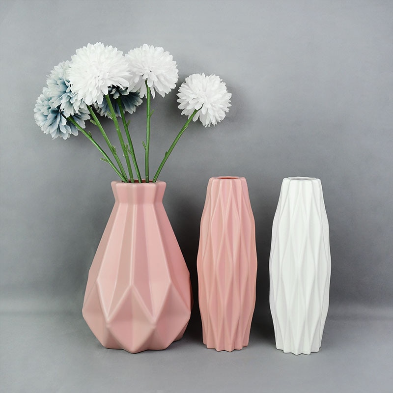 Florero moderno de plástico blanco, rosa y azul, cesta de maceta para flores, decoración nórdica para el hogar, sala de estar, adorno, arreglo floral