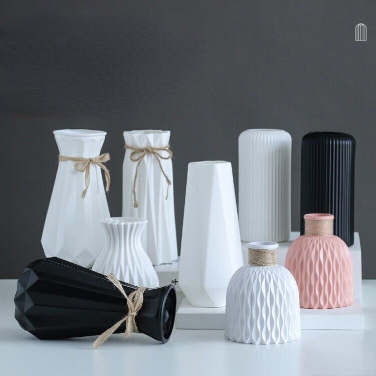 Florero moderno de plástico blanco y rosa, cesta de maceta, decoración nórdica para el hogar, sala de estar, adorno, arreglo floral