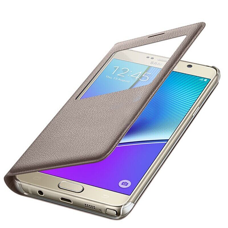 Funda de cuero con tapa para Samsung Galaxy Note 5, 4, N920, Note 4, Note 5, N9000, Funda transparente delgada con ventana de visión