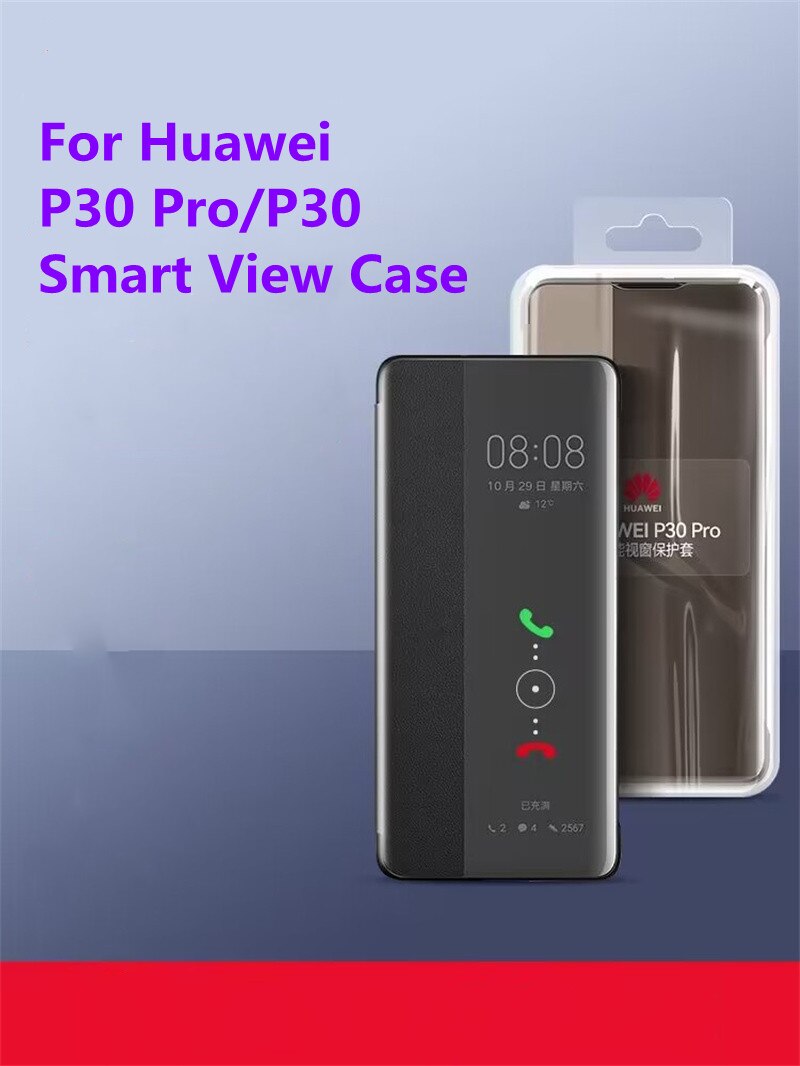 Funda de lujo para Huawei P30 Pro, Funda de teléfono de cuero con vista inteligente, Funda con tapa y ventana de espejo
