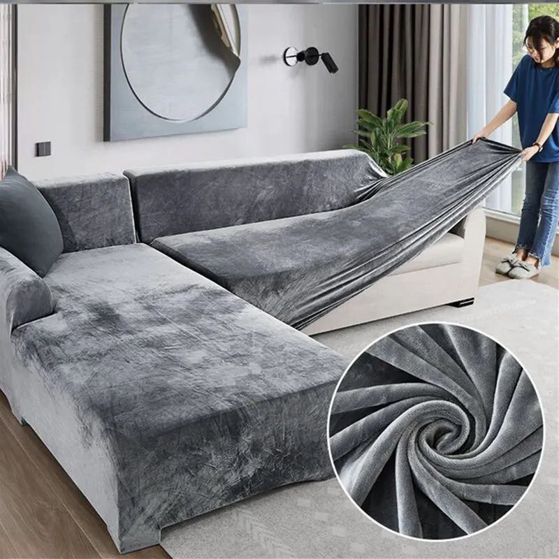 Funda de sofá de terciopelo para sala de estar, cubierta gruesa y elástica de 1/2/3/4 asientos, de felpa, en forma de L