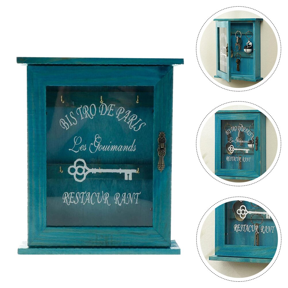Ganchos para llaves de montaje en pared, caja azul para decoración del hogar, soporte para brillo de labios, llavero, caja de almacenamiento para puerta de entrada