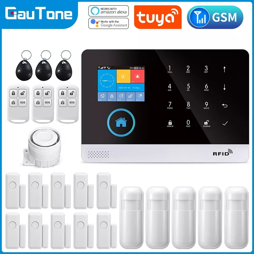 GauTone-sistema de alarma PG103 para seguridad del hogar, 433MHz antirrobo de alarma inalámbrica, WiFi, GSM, Control por aplicación para casa inteligente Tuya