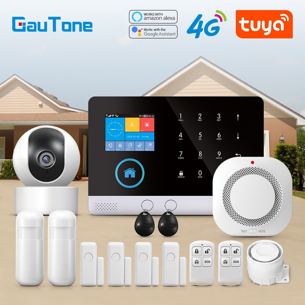 Gautone-sistema de alarma PG103 4G con Wifi, dispositivo de seguridad antirrobo inalámbrico, Tuya, 433MHz, Control por aplicación Smart Life, funciona con Alexa
