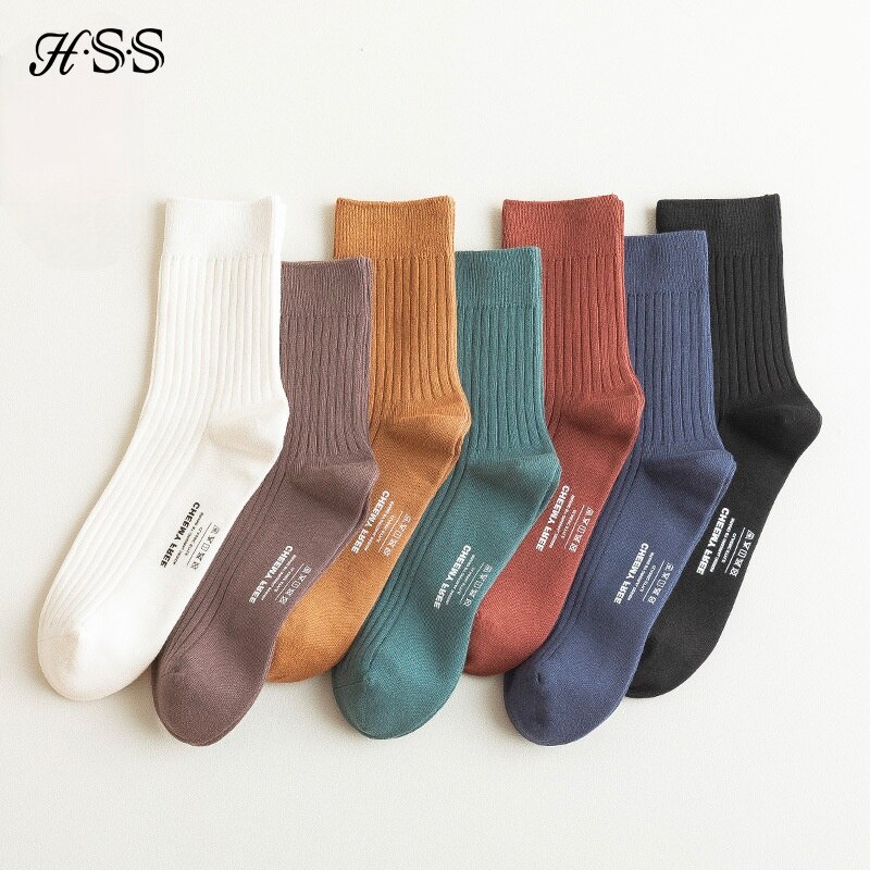 HSS-calcetines largos de algodón 98% puro para hombre, medias de vestir de negocios, cálidos, coloridos, de alta calidad, para regalo, primavera e invierno