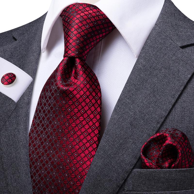 Hi-Tie-corbata tipo seda a cuadros para hombre, corbata de diseño rojo borgoña para boda, mancuerna a mano, regalo para hombre, corbata para fiesta de negocios
