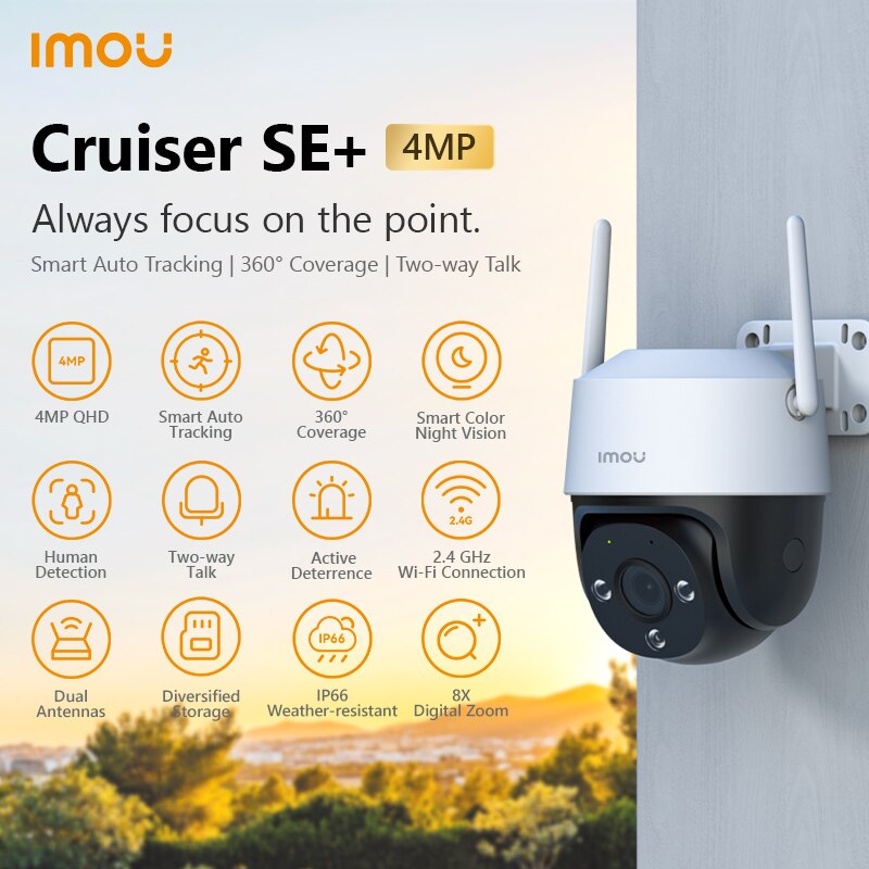 IMOU-cámara de detección humana para exteriores Cruiser SE + 2MP/4MP, wifi, IP66, resistente a la intemperie, Zoom Digital 8X, visión nocturna, IA