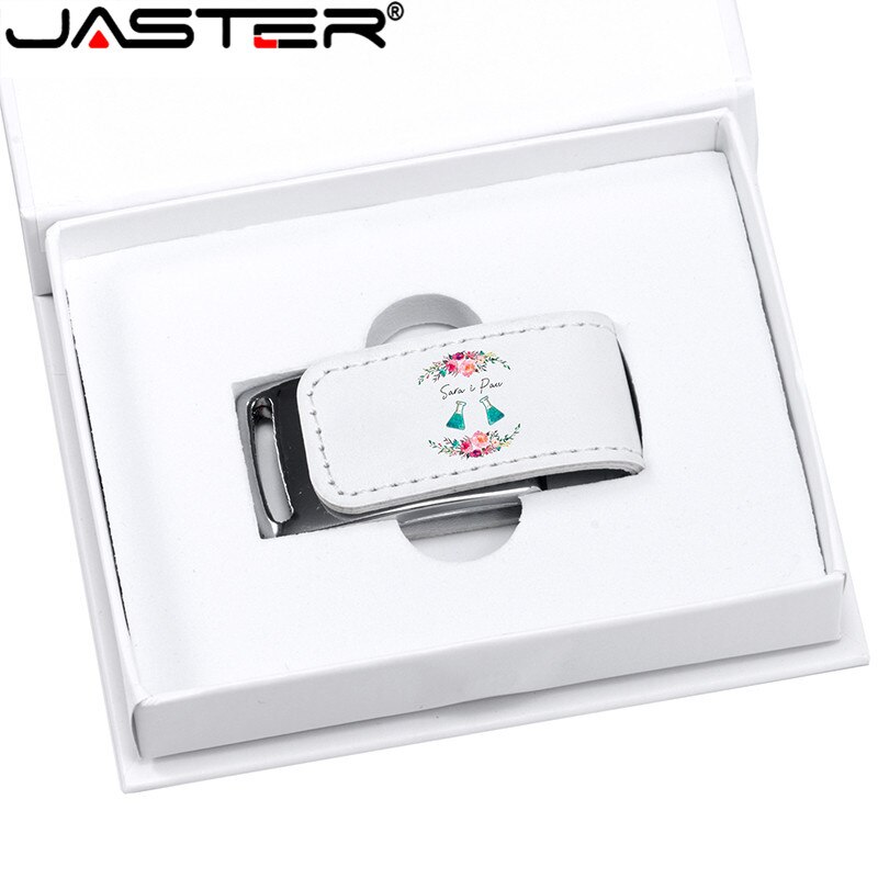 JASTER-memoria USB de cuero con logotipo personalizado, Pendrive de 64GB, 32GB, 4GB, 8GB y 16GB, con caja de regalo, más de 10 piezas