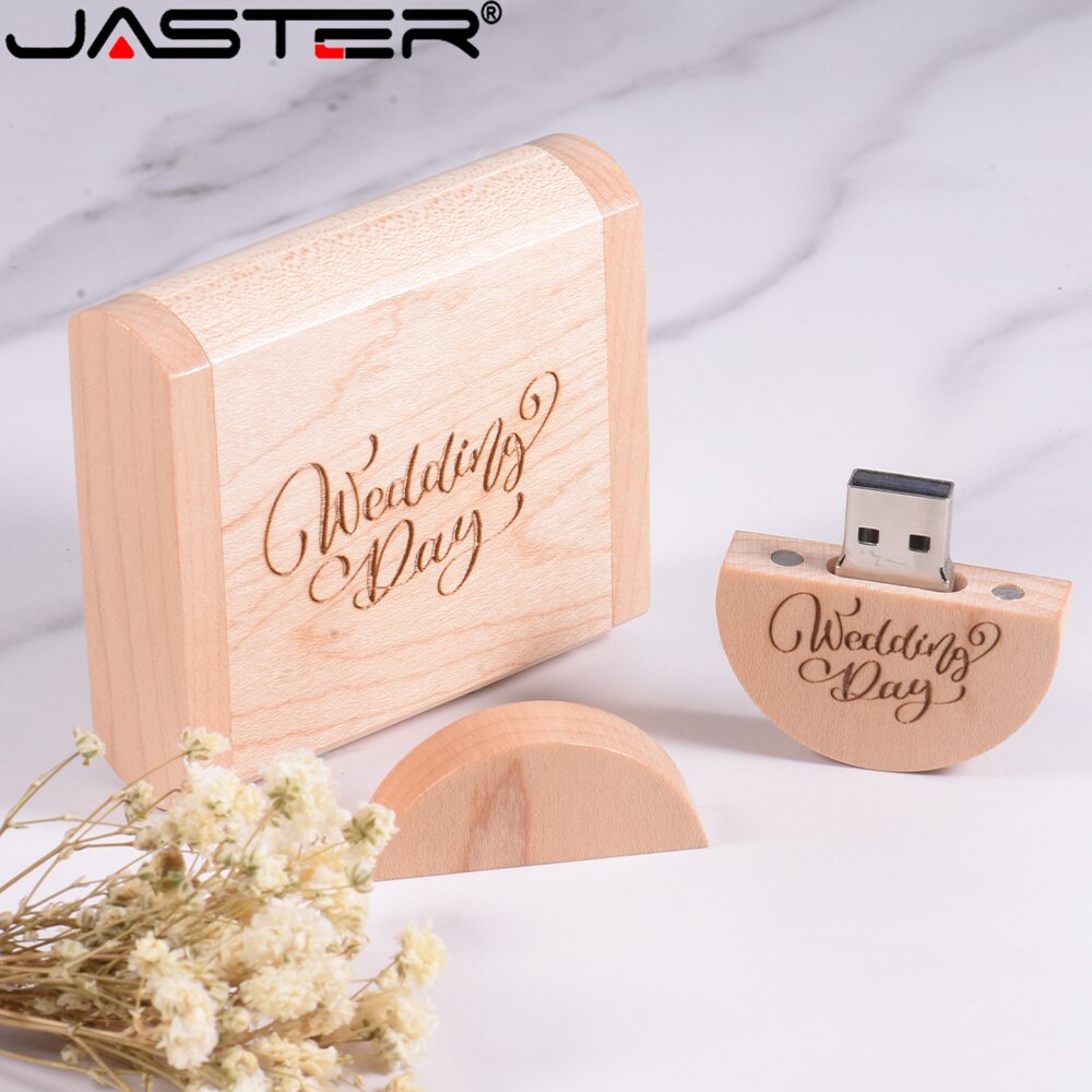 JASTER-unidad Flash USB 128, Pendrive personalizado con logotipo de madera, redondo, 4GB, 8GB, 16GB, 32GB, 64GB, regalo de boda, 2,0
