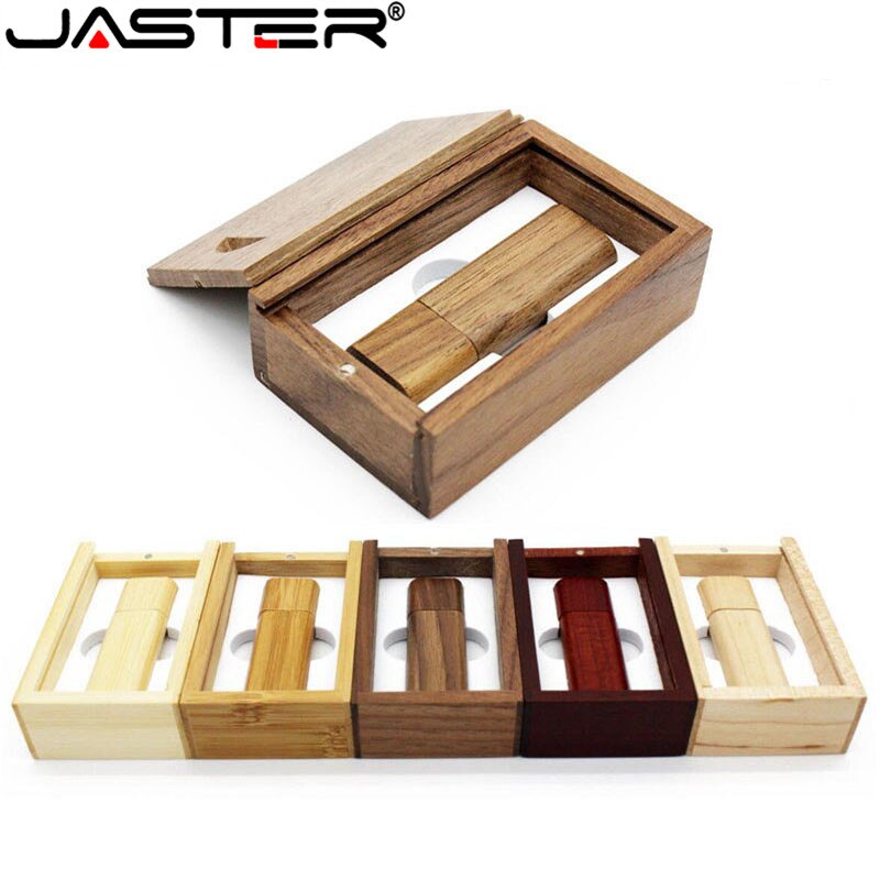 JASTER-unidad Flash USB de madera + caja, Pendrive de 4GB, 16GB, 32GB, 64GB, 128GB, memoria, logotipo Personal Creativo