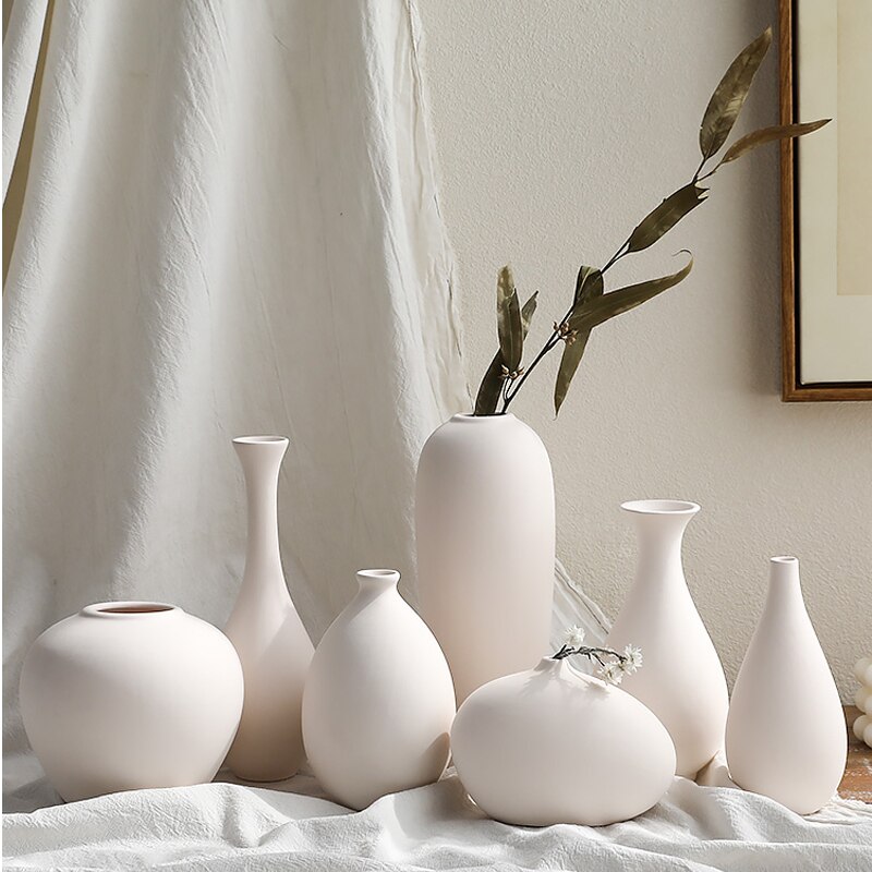 Jarrón de cerámica blanca, decoración de sala de estar, decoración del hogar, jarrones de cerámica y porcelana para flores, figuritas decorativas, arte