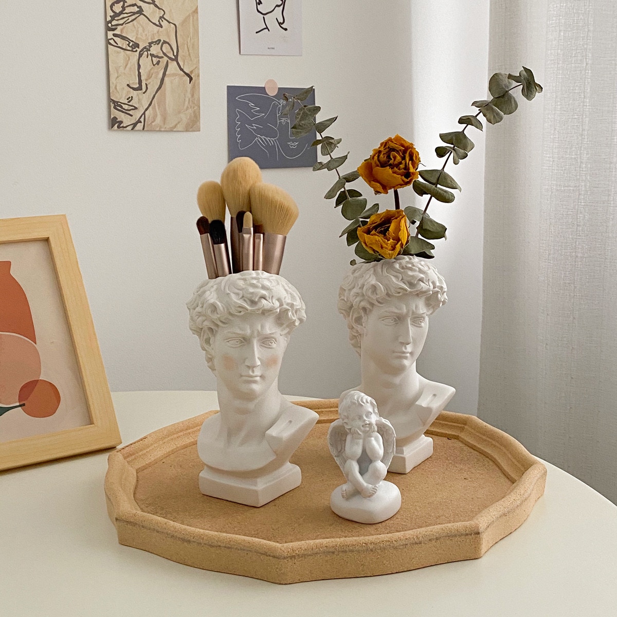 Jarrón de retrato creativo de estilo nórdico moderno, jarrones de flores de cabeza humana, adornos decorativos de resina David, decoración artística para el hogar