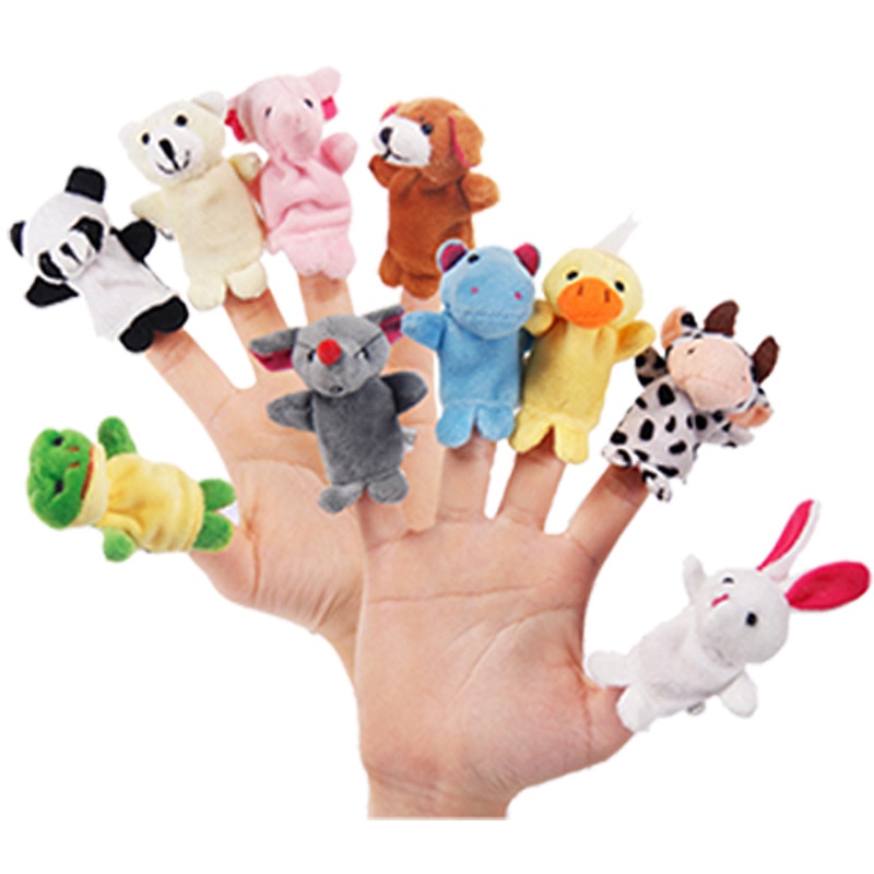 Juguetes de peluche de animales para niños, marionetas de dedo de dibujos animados, regalo de cumpleaños, regalo de Navidad, 10 piezas